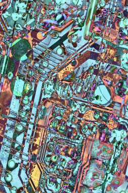 Bilgisayar elektronik mikrodevre anakart detay çok renkli