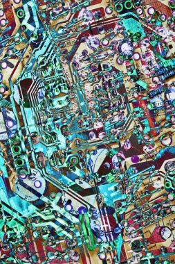 Bilgisayar elektronik mikrodevre anakart detay çok renkli