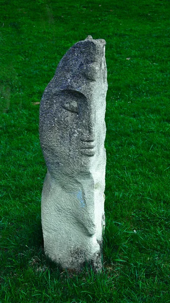 Kamienny Idol Trawniku Lasu Bóg Pogański Zbliżenie — Zdjęcie stockowe