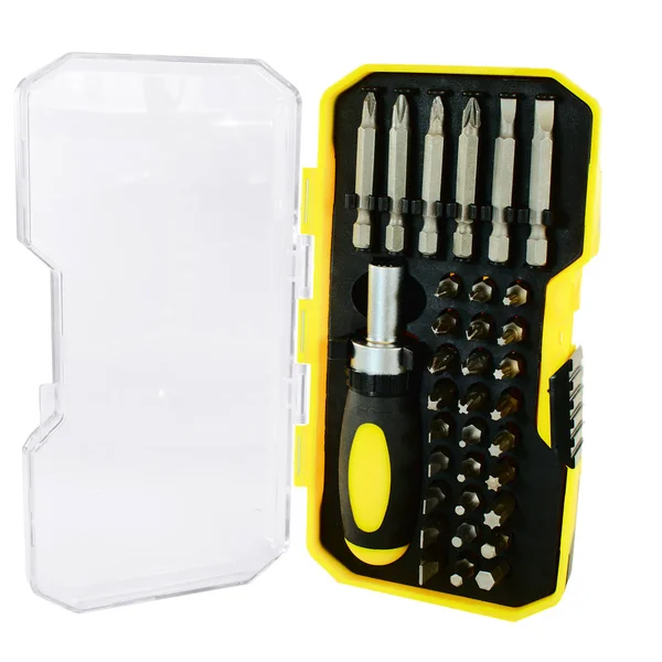 tornavida, küme kutusu kapağı açın. Beyaz bir arka planda, closeup yalıtılmış nesne.