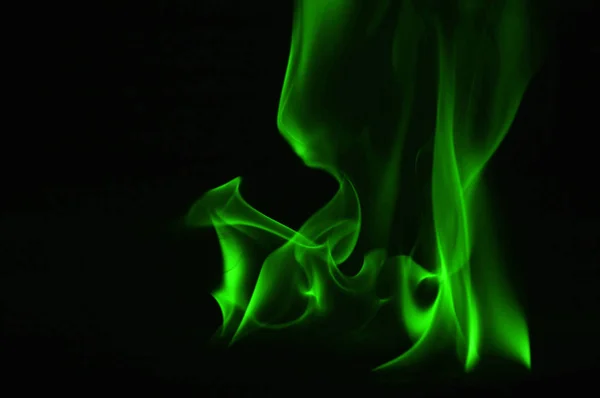 Beautiful Fire Green Flames Black Background — Stock Photo, Image