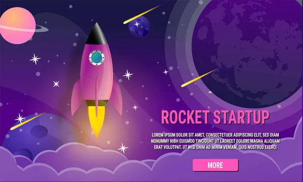 Rocket Startup Business Rocket Ship Flat Vector — Stock Vector