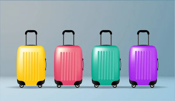 Farbe Kunststoff Reisetasche Vektor Illustration Objekt Sommerzeit Urlaub — Stockvektor