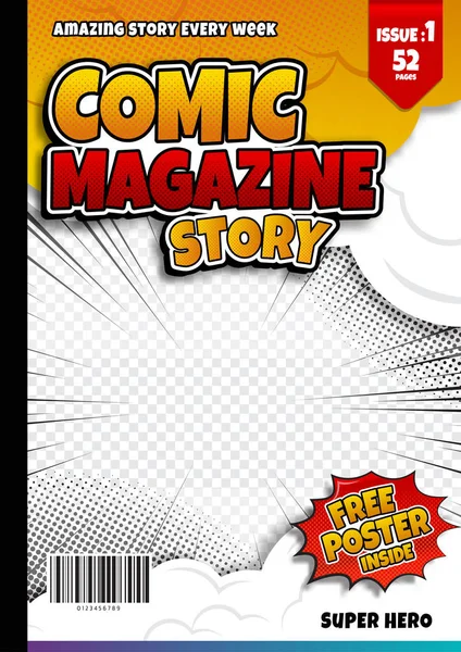 Comic Book Page Template Design Magazine Cover — Stock Vector