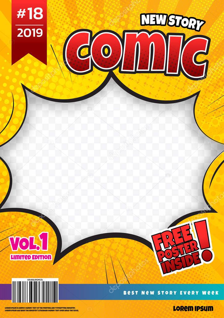 comic book page template design. Magazine cover 