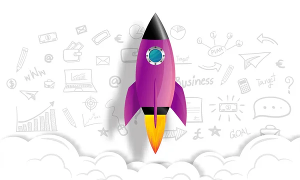 Başlangıç iş fikri kavramı. Roket gemisi düz bir vektörde