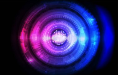 Güvenlik iletişim teknolojisi arka planı için klasik koyu mavi ekranda parmak izi taraması