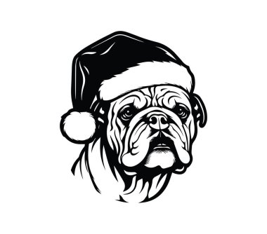 Bayram kutlamaları için Noel Baba Şapkası Giyen Şenlikli Buldog