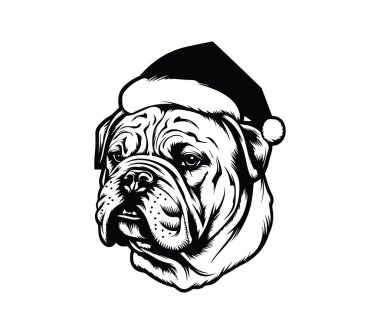 Bayram tezahüratı için Noel Şapkalı Şenlikli Bulldog.
