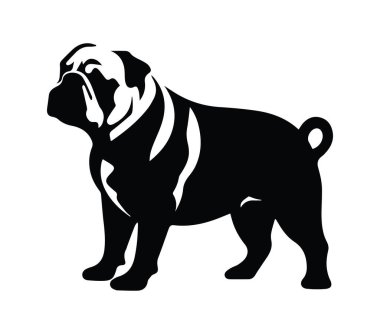 Siyah ve Beyaz Bulldog Siluet Çizim Tasarımı