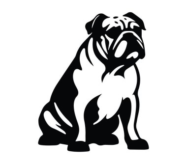 Siyah ve Beyaz Bulldog Oturan Siluet Tasarım Resmi