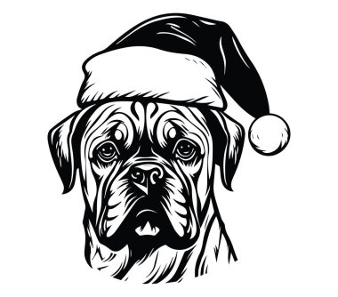 Tatil kutlamaları için Noel Şapkası Giyen Çizgi Köpek