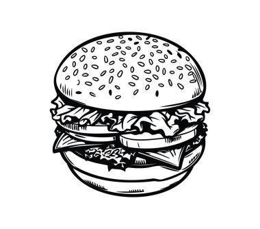 Marullu Klasik Hamburgerin El Çizimi Çizimi