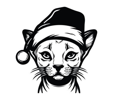 Noel Şapkalı Şirin Kedi Tatil Kutlamaları için İllüstrasyon