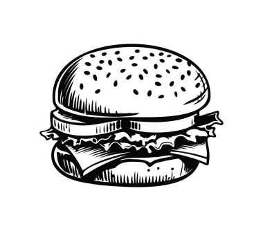 Marul ve Peynir Tasarımlı El Çizimi Klasik Burger