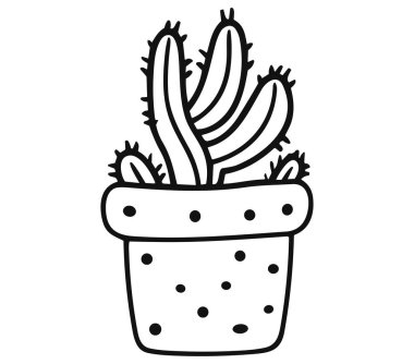 Ev dekorasyonu için Pot Design 'da Sevimli El Çizimi Kaktüs