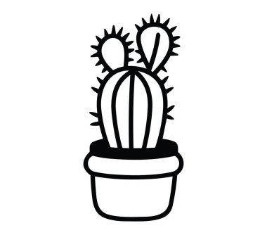 Siyah ve Beyaz Kaktüs Ot Çizimi Tasarımı