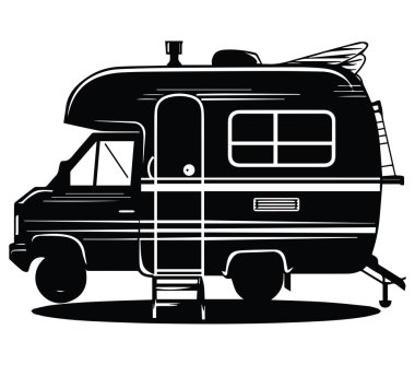 Klasik Retro Camper Van Resimleri Siyah ve Beyaz