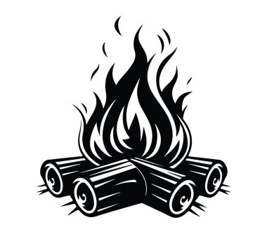 Siyah ve Beyaz Ahşap Resimli Kamp Ateşi