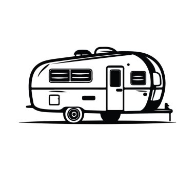 Retro Seyahat Karavanı Simgesi Minimalist Siyah ve Beyaz Biçimli