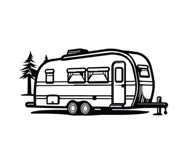 Doğa 'da Vintage Trailer Kamp Sahnesi