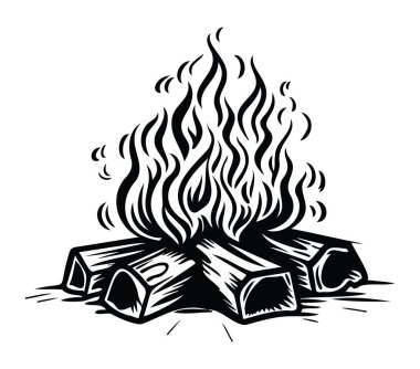 Kamp ateşi odunlu alevler Rustik Stil Illustration