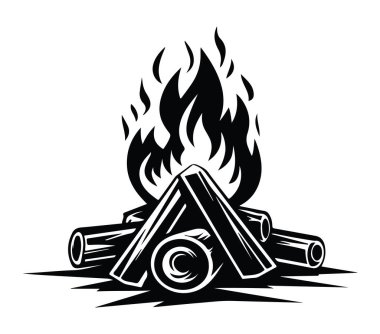 Kütükler ve Alevler Tasarımlı Basit Kamp Ateşi Çizimi