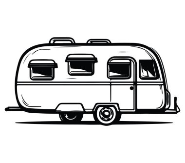 Basit Siyah ve Beyaz Biçimli Klasik Vintage Karavanı