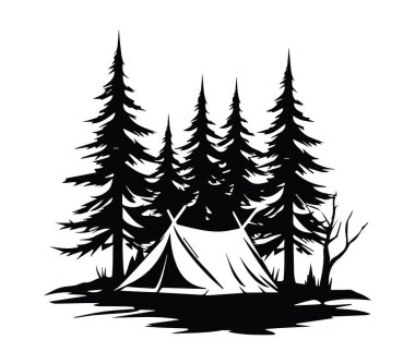 Çam ağaçlarıyla çevrili Manzaralı Kamp Çadırı