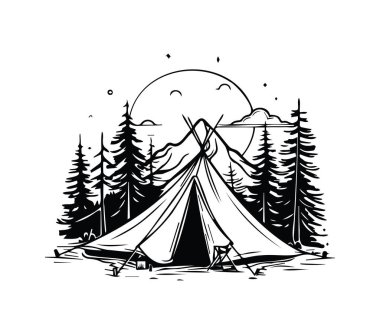 Uzun Çam Ağaçları ve Dağlarla çevrili Konforlu Kamp Çadırı