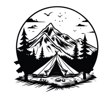 Dağlı Kamp Sahnesi ve Siyah-Beyaz Çadır