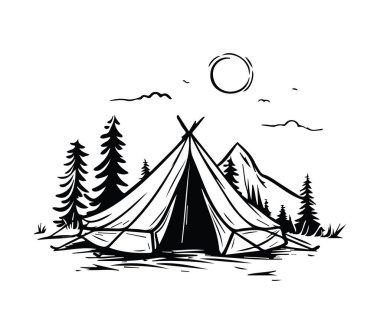 Çadır ve Doğa Elementleriyle Eski Kamp Sahnesi