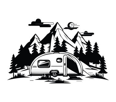 Eski Kamp Karavanı Manzaranın Arasında Dağ Manzarası