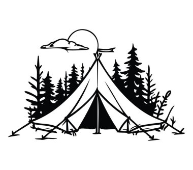 Orman ve Güneş Resimleriyle çevrili kamp çadırı