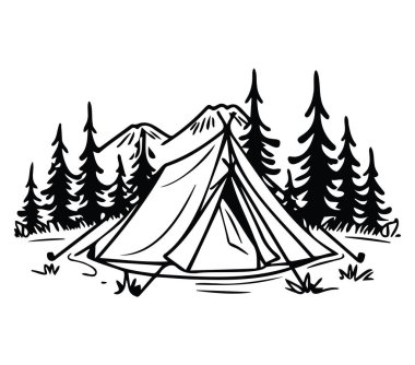 Doğadaki Ağaçlar ve Dağlarla çevrili Kamp Çadırı