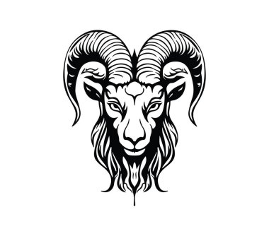 Ram Baş Tasarımı 'nın Karmaşık Siyah ve Beyaz Çizimi