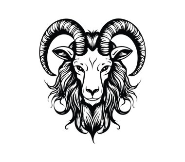 Siyah ve Beyaz Kıvırcık Boynuzlu Koç Başı