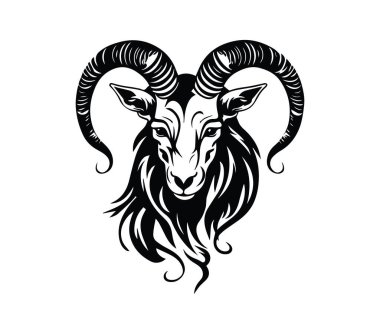 Eğri Boynuz Sanatı ile Siyah ve Beyaz Keçi Başı