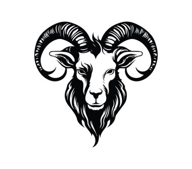 Karmaşık Boynuzlu Bir Koçun Siyah ve Beyaz İllüstrasyonu