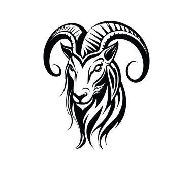 Güçlü Keçi Başı 'nın Zarif Siyah ve Beyaz Çizimi