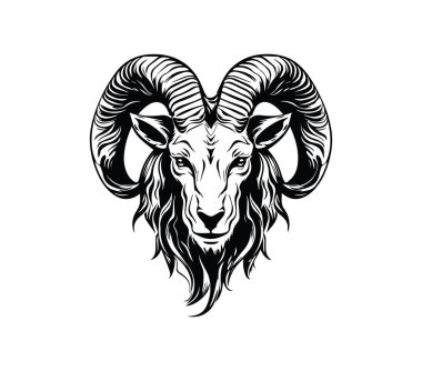 Tanınmış boynuzları olan bir koçun sanatsal çizimi