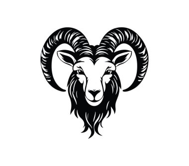 Siyah ve Beyaz Dağ Keçisi Kafası Eğri Boynuz Tasarımı