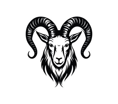 Siyah ve Beyaz Kıvırcık Boynuzlu Bir Keçi Çizimi