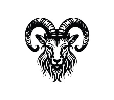 Siyah ve Beyaz Çizgili Boynuzlu Keçi Başı