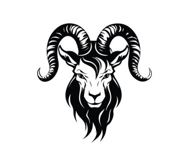 Boynuzlu Görkemli Koç 'un Siyah ve Beyaz İllüstrasyonu