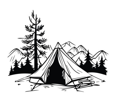 Dağlı ve Ağaçlı Doğada Manzaralı Kamp Çadırı