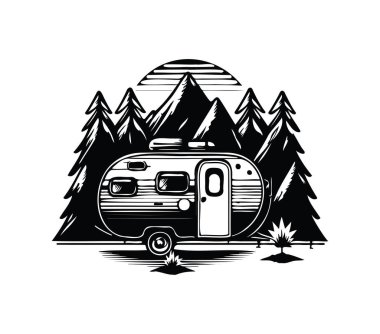 Yabanda Manzaralı Dağlarda Eski Karavan Kampı