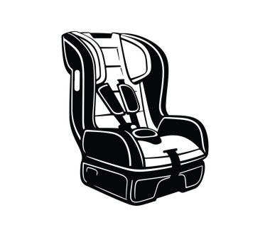 Siyah ve beyaz çocuk arabası emniyet koltuğu tasviri