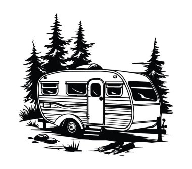 Kırsal Ağaçlarla çevrili Vintage Kamp Karavanı