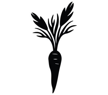 Üzerinde yeşil yapraklar olan bir havucun siyah silueti.